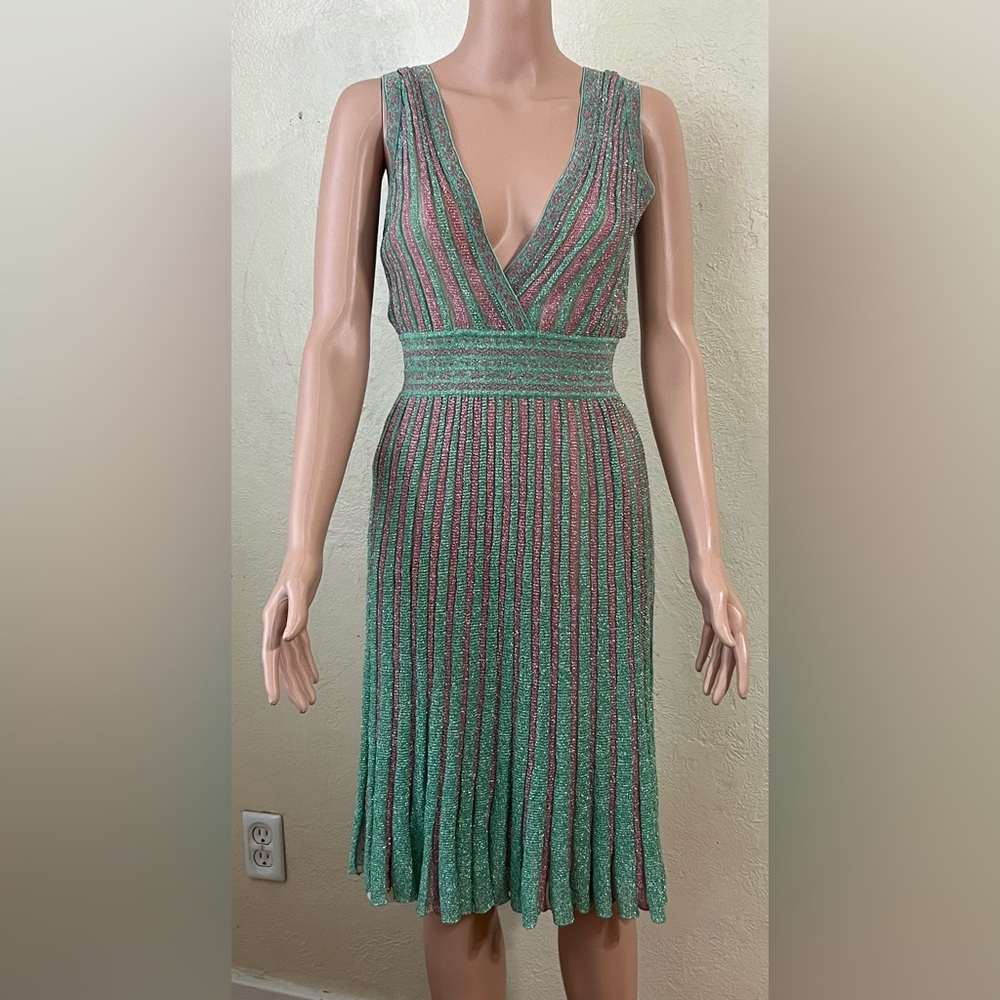 Missoni Green and Pink Striped Midi Dress